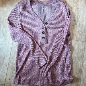 Loft Button Up Ribbed Long Sleeve Top